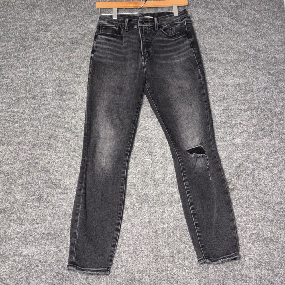 Good American Jeans Women8/29 Black Good Legs Skinny Distressed High Rise Denim